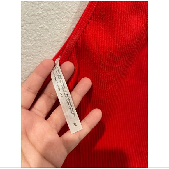 FREE PEOPLE Asymmetric Ribbed One Shoulder Red Crop Top - Picture 2 of 4